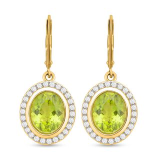 Natürlicher Peridot und weiße Zirkon Ohrringe, 925 Silber Gelbgold Vermeil ca. 8,48 ct