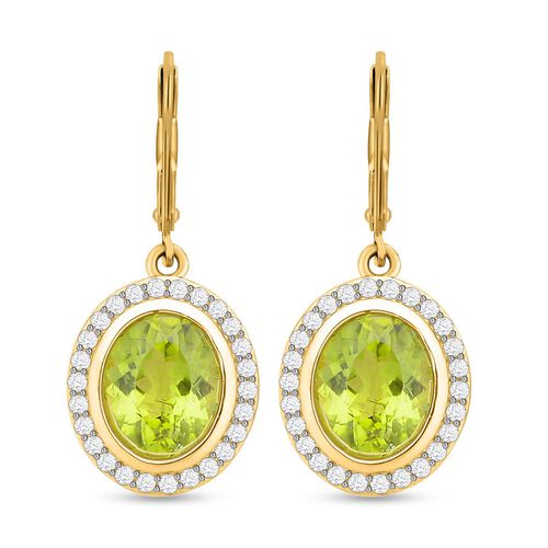 Natürliche Peridot und Zirkon-Halo-Ohrhänger, 925 Silber Gelbgold Vermeil, 8,48 ct. image number 0