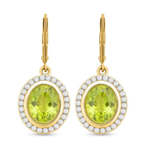 Nat&uuml;rliche Peridot und Zirkon-Halo-Ohrh&auml;nger, 925 Silber Gelbgold Vermeil, 8,48 ct.
