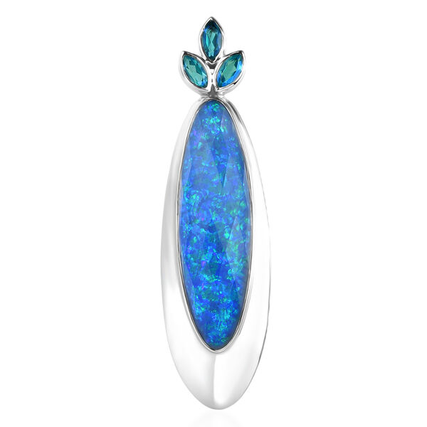 Sajen Silber-Opal Dublett, Paraiba Quarz Triplette Anh&auml;nger 925 Silber rhodiniert ca. 19.30 ct