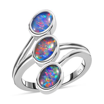 Boulder Opal Triplett Ring, 925 Silber platiniert, 1,77 ct.