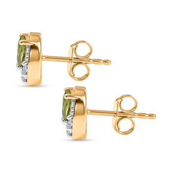 GP Amore Kollektion - Peridot, Wei&szlig;er Zirkon Ohrringe 925 Silber 750 Gelb Vergoldet ca. 1.11 ct