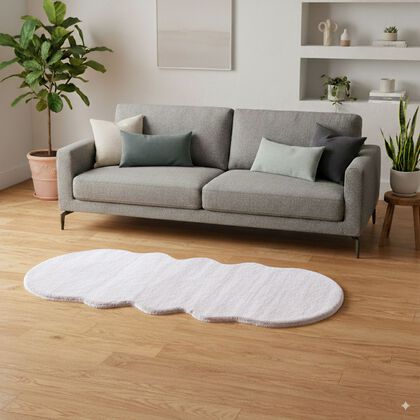 Serenity Night - Weicher Langflor Teppich in Wolkenform mit Schaumstoffunterlage, 60x180 cm, Wei&szlig;