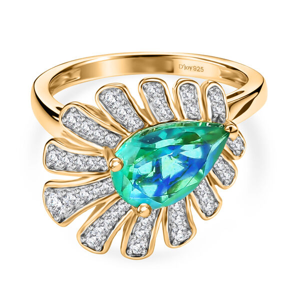 D'Joy Pfau Quarz Triplette, Wei&szlig;er Zirkon Ring 925 Silber 750 Gelbgold vermeil (Gr&ouml;&szlig;e 17.00) ca. 2,50 ct