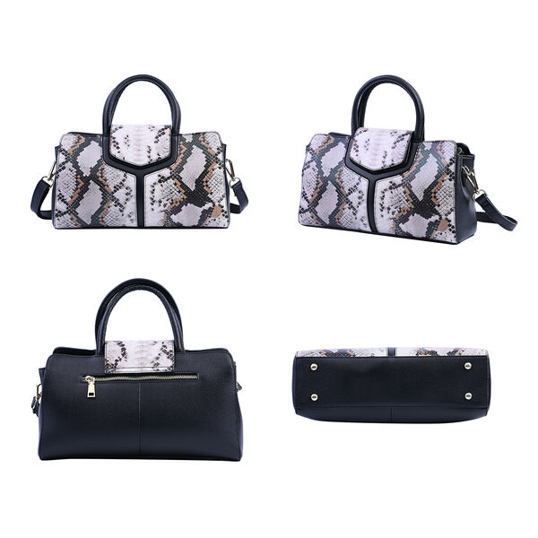 Handtasche aus 100% echtem Leder, Schlangenmuster, Schwarz und Beige&nbsp; image number 4