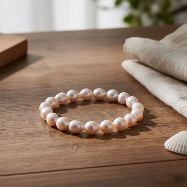 D'Joy flexibles weißes Süßwasser Perle Armband image number 3