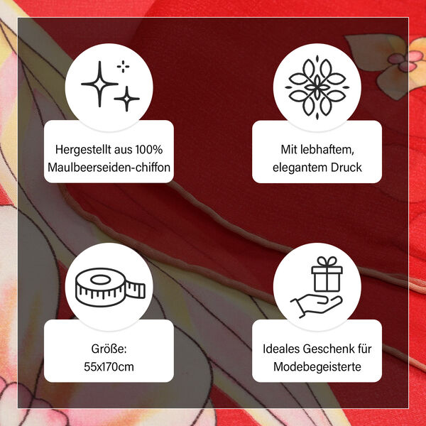 LA MAREY - 100% Maulbeeren-Seidenschal, Chiffon, 55x170 cm, Rot image number 4