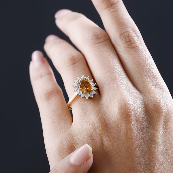Serra Gaucha Citrin, Weißer Zirkon Ring, 925 Silber Gelbgold Vermeil, (Größe 20.00) ca. 3.14 ct image number 3