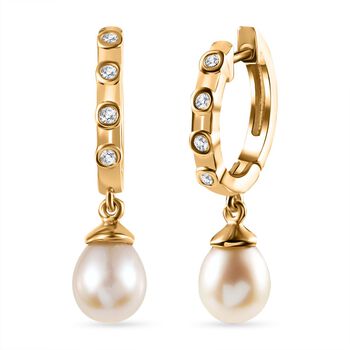 S&uuml;&szlig;wasserperle und Zirkon Ohrringe - 0,16 ct.