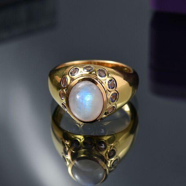 Regenbogen Mondstein, Iolit Ring Messing (Gr&ouml;&szlig;e 21.00) ca. 3,55 ct image number 1