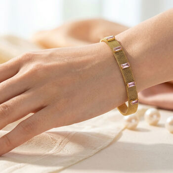 Rosa Kristall Armreif, flexibel (ca. 18-19 cm), 316L Edelstahl, goldfarben