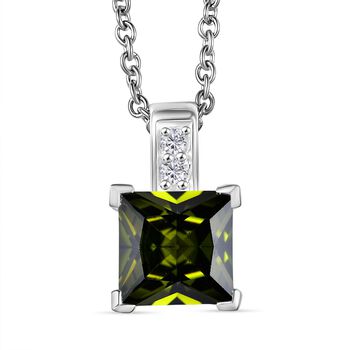 D'Joy Peridot Zirkonia, Wei&szlig;er Zirkonia Anh&auml;nger 925 Silber und 316L Edelstahlkette 50 cm