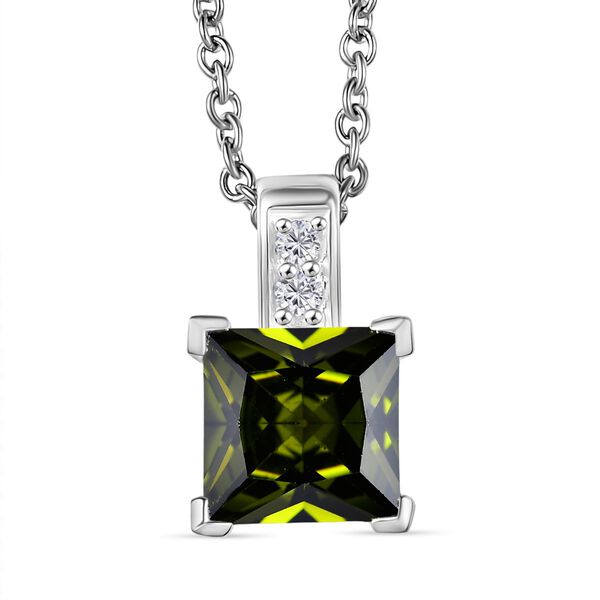 D'Joy Peridot Zirkonia, Wei&szlig;er Zirkonia Anh&auml;nger 925 Silber und 316L Edelstahlkette 50 cm