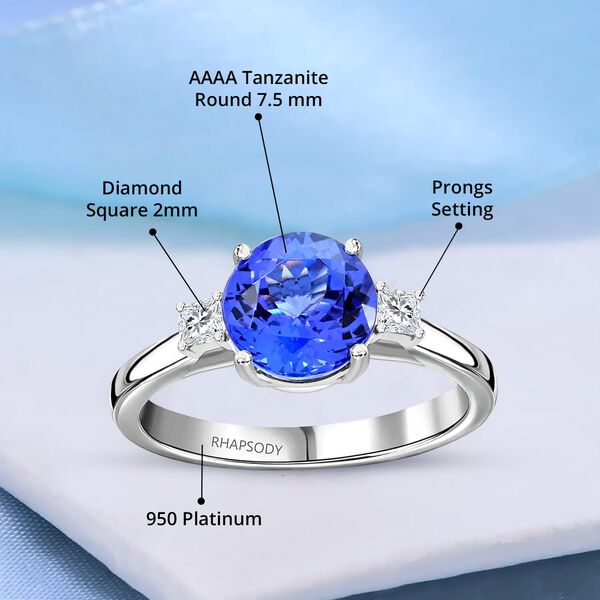 RHAPSODY zertifiziert und geprüft AAAA Tansanit und VS-EF Diamant Ring in 950 Platin - 2,30 ct. image number 4