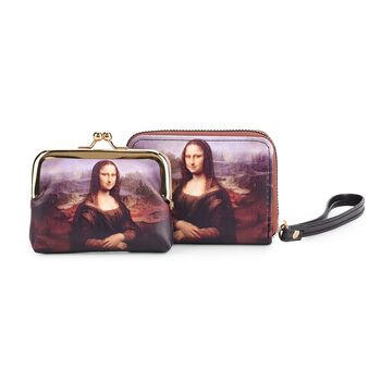 2-in-1-Geldb&ouml;rse mit Mona-Lisa-Motiv, 11x5x8 cm, Braun