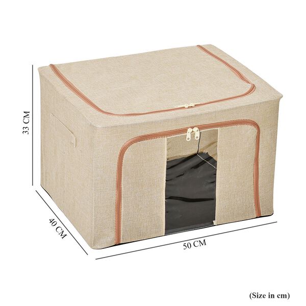 66L Stapelbare Aufbewahrungsbox mit Metallrahmen, Beige image number 9