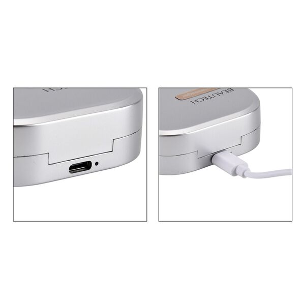 "Beautech red light eye massager Product material: ABS Product size: 76*76*24mm Packing weight: 209g Product weight: 86g Outer box size: 48.5 * 25 * 44.3mm. Battery capacity: 3.7V30mah. Charging time: 1-2H Duration: &tilde;1H Rated power: 1W LED wavelength: red image number 7