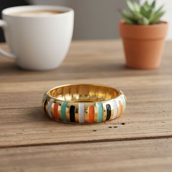 Emaille-Armreif im Streifen-Design, Mehrfarbig, ca. 18,5 cm, ca. 43 g