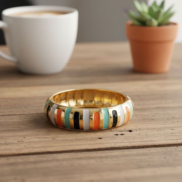 Emaille-Armreif im Streifen-Design, Mehrfarbig, ca. 18,5 cm, ca. 43 g image number 2