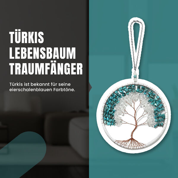 Handgefertigter Traumfänger mit Türkisstein aus Kupferdraht, 16cm, Türkisblau image number 2