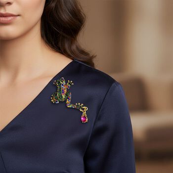 Mehrfarbiger Kristall Frosch Brosche Antikes Gold