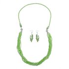 2er Set mehrschichtiger Halsketten und Ohrringe, Grüne Kristallperlen und weiße Kristalle