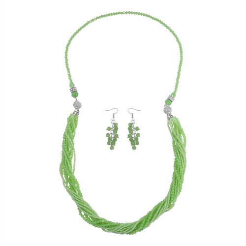 2er Set mehrschichtiger Halsketten und Ohrringe, Grüne Kristallperlen und weiße Kristalle image number 0