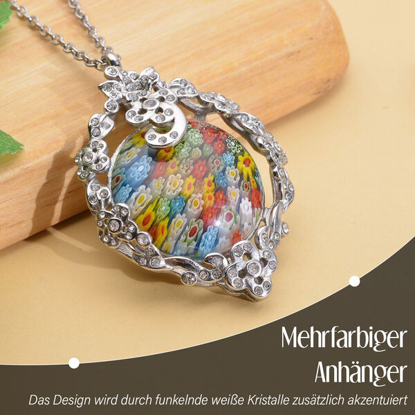 Wei&szlig;er Kristall und mehrfarbiger Anh&auml;nger im Murano-Stil mit 60cm Kette image number 1