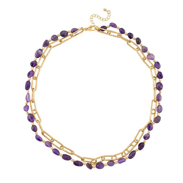 Afrikanischer Amethyst Halskette, ca. 45 cm + 5 cm Extender, vergoldet ca. 130.00 ct image number 2