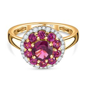 Rhodolith Granat Ring, 925 Silber Gelbgold Vermeil (Größe 20.00) ca. 2.22 ct