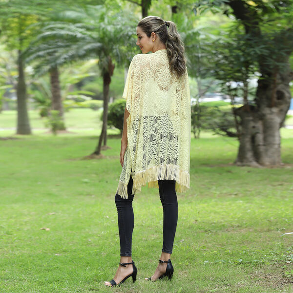 JOVIE Spitze Cardigan mit Quaste, Einheitsgr&ouml;&szlig;e, gelb image number 1