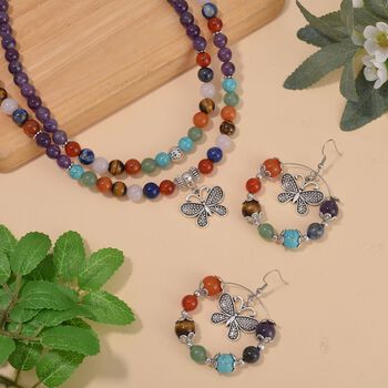 Mehrfarbig Edelsteine Schmuckset Reiner Edelstahl Schwarz oxidiert und Legierung Schwarz oxidiert ca. 540.00 ct