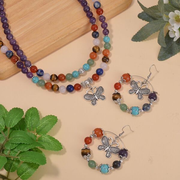 Mehrfarbig Edelsteine Schmuckset Reiner Edelstahl Schwarz oxidiert und Legierung Schwarz oxidiert ca. 540.00 ct image number 2