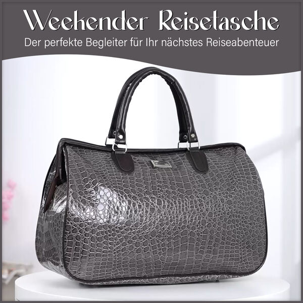 Weekender Reisetasche, 45x33x22cm, Krokodilmuster, Grau image number 8