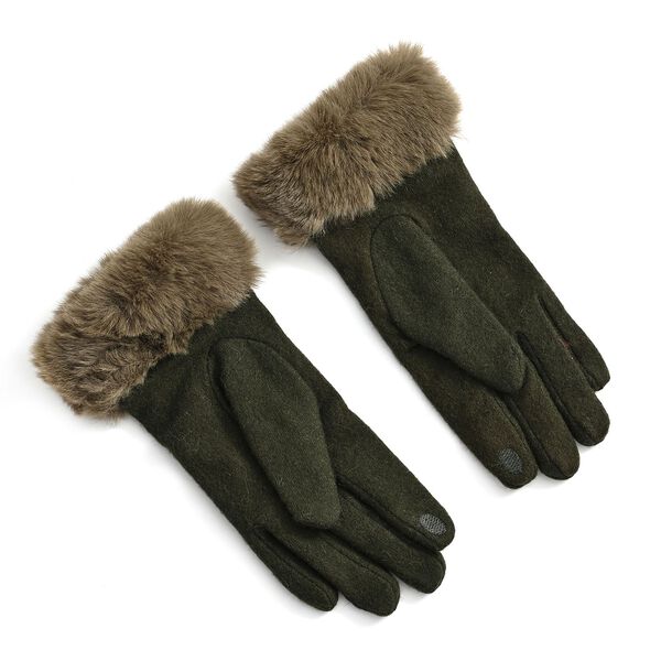 Kaschmir-Handschuhe mit Kunstfellbesatz und Touchscreen-Funktion, One Size, Grün image number 2