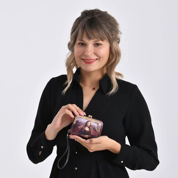 2-in-1-Geldb&ouml;rse mit Mona-Lisa-Motiv, 11x5x8 cm, Braun