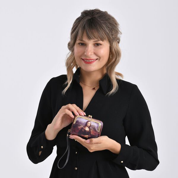 2-in-1-Geldb&ouml;rse mit Mona-Lisa-Motiv, 11x5x8 cm, Braun image number 3