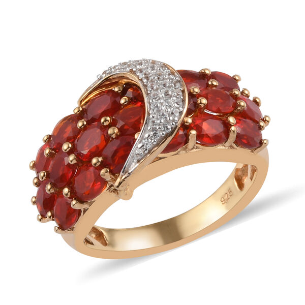 Mexikanischer Kirschfeuer-Opal und Zirkon-Ring, 925 Silber Gelbgold Vermeil  ca. 2,34 ct image number 4