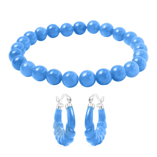 Blaue Jade Schmuckset 925 Silber rhodiniert ca. 129,00 ct. image number 0