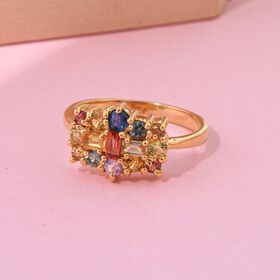 Mehrfarbiger Saphir Ring, 925 Silber Gelbgold Vermeil (Größe 18.00) ca. 1.34 ct