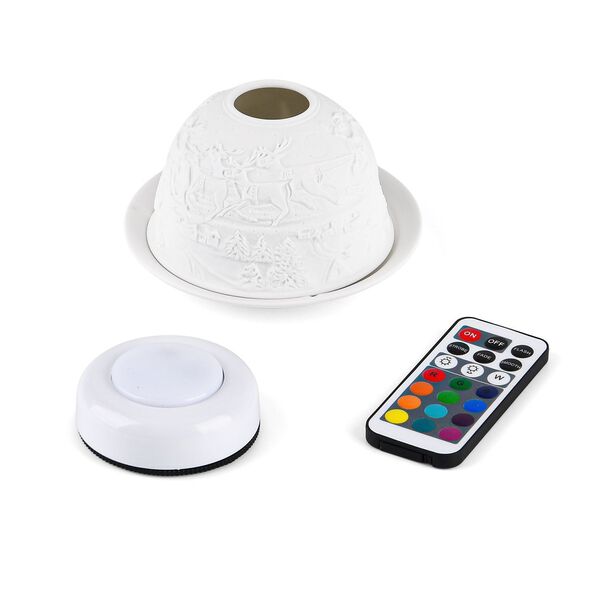 LED-Porzellan-Teelichthalter - Motiv Weihnachtsmann und Rentier, 13-Farben-LED mit Fernbedienung, Durchmesser 10,5 cm, H&ouml;he 7,5 cm image number 7