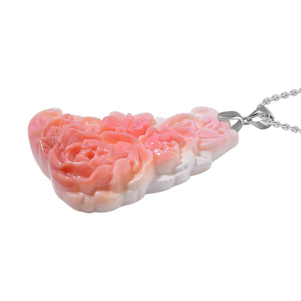 Geschnitzter rosa Königsmuschel Perle-Anhänger mit 50cm Kette, Floral image number 2