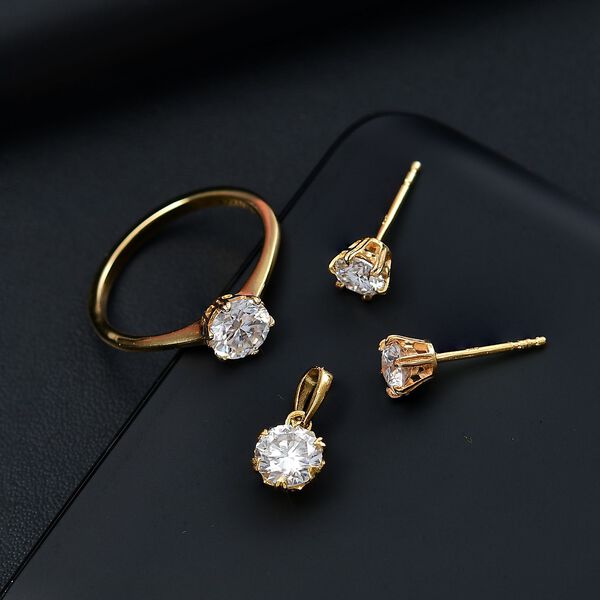 Moissanit Schmuckset, 925 Silber 750 Gelbgold Vermeil - 2,48 ct. image number 2
