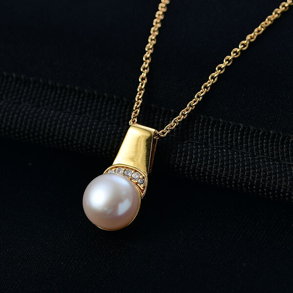 EverTrue S&uuml;&szlig;wasser Perle und Zirkon Anh&auml;nger mit 50cm Kette in Goldton image number 2