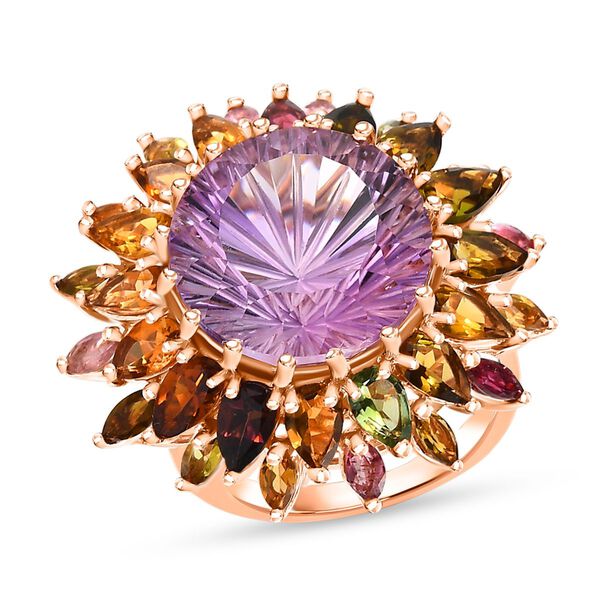Hanabi Schliff - Rose De France Amethyst und mehrfarbiger Turmalin-Ring - 14,22 ct. image number 3