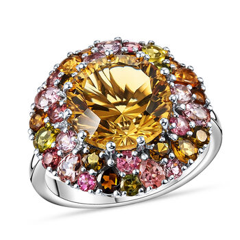 D'Joy AA Citrin, Mehrfarbig-Turmalin Ring 925 Silber rhodiniert (Gr&ouml;&szlig;e 20.00) ca. 10,59 ct