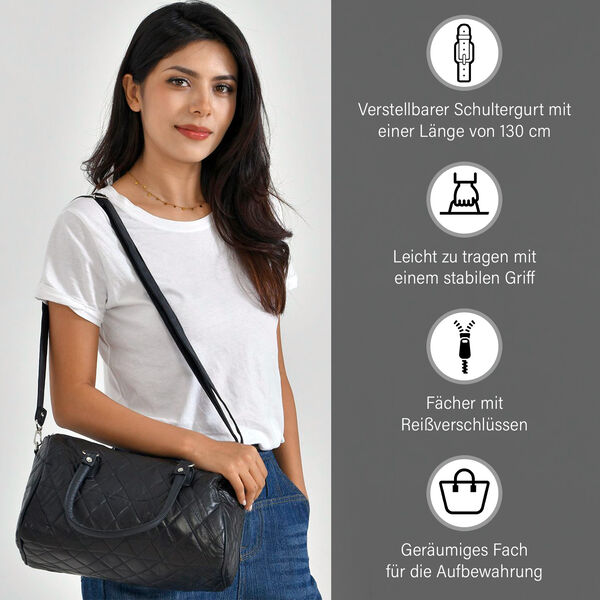 Stylische Echtleder Crossbody-Tasche mit glänzender Optik, Schwarz image number 3