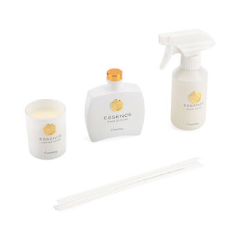 3er-Kerzenset mit Duftst&auml;bchen und Raumspray, Wei&szlig;, 5% Parf&uuml;manteil, Raumspray 100ml, Duftkerze im wei&szlig;en Glas mit 100g Paraffinwachs, Duftnote: Tropische Fr&uuml;chte