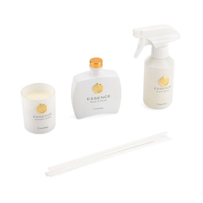 Kerzenset mit Duftst&auml;bchen und Raumspray, Wei&szlig;, 5 % Parf&uuml;manteil, Raumspray 100 ml, Duftkerze im wei&szlig;en Glas mit 100 g Paraffinwachs, Duftnote:  Tropische Fr&uuml;chte