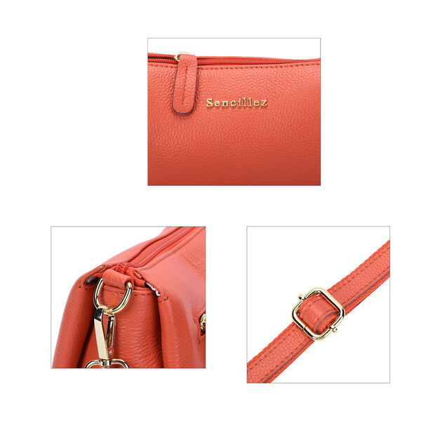 Sencillez Crossbody Tasche aus echtem Leder,  Gr&ouml;&szlig;e 28x9x17 cm, Orange image number 4